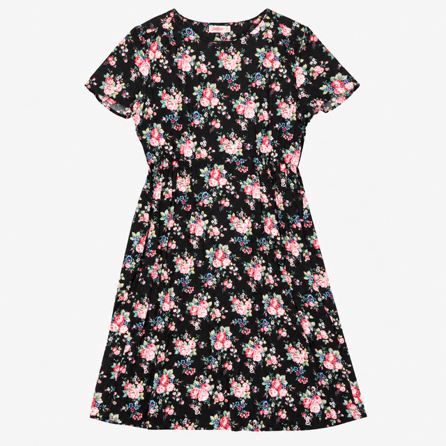 Cath Kidston Black Floral Tea Dress Short Sleeve