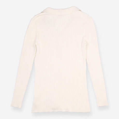 Top Cream Ribbed Knit Polo Maternity V Neck