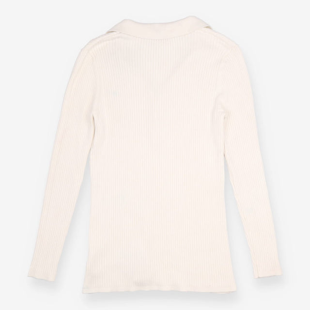 Top Cream Ribbed Knit Polo Maternity V Neck
