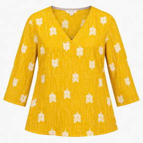 Top Mustard Feather Print