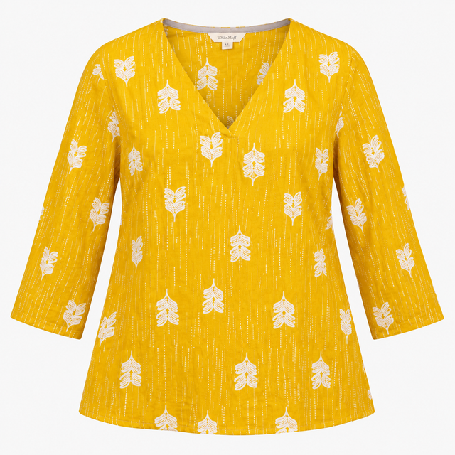 Top Mustard Feather Print