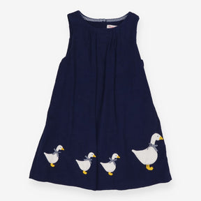 Cord Dress Navy with Geese