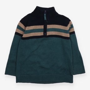 Knit Sweater 1/4 Zipped Black Brown and Emerald