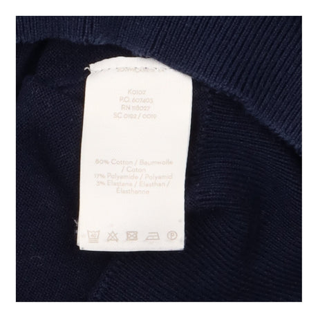 Jumper Navy Blue Fine Knit Crew Neck Button Cuff