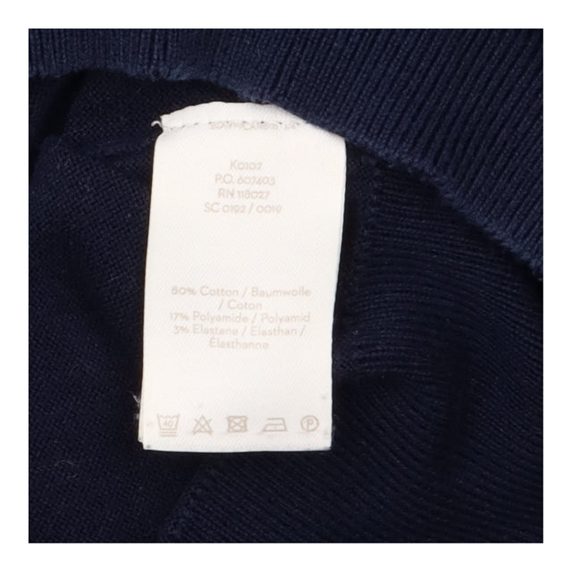 Jumper Navy Blue Fine Knit Crew Neck Button Cuff