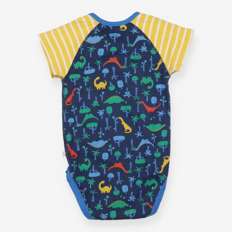 Bodysuit Navy and Yellow Stripe Sleeves Dinosaurs