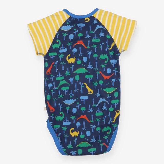 Bodysuit Navy and Yellow Stripe Sleeves Dinosaurs