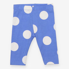 Blue leggings with white polka dots