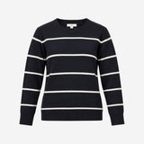 Jumper Navy Blue White Horizontal Stripe Crew Neck