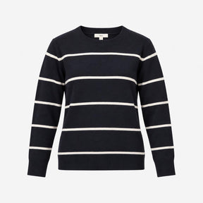 Jumper Navy Blue White Horizontal Stripe Crew Neck