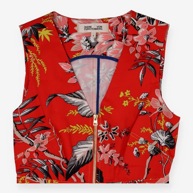 DVF Avalon Poppy Floral Zip‑Front Stretch Cotton S
