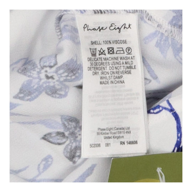 Long Sleeve Button‑Up Blouse, White & Blue Print