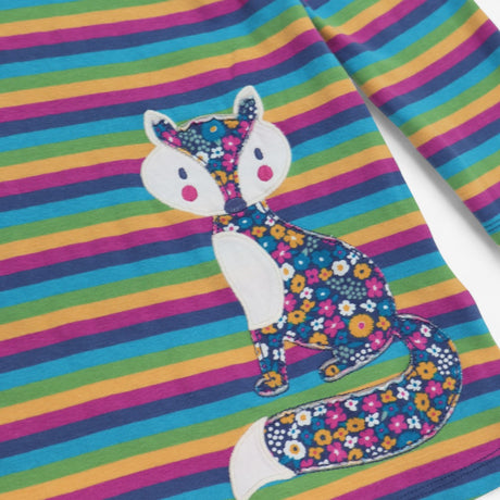 Dress LS jersey striped floral applique animal 