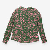 Blouse Green Pink Floral Silk High Neck