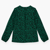 Blouse Green & Black Abstract Print Pintuck Long S