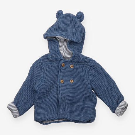 Blue Knit Cardigan with Striped Lining