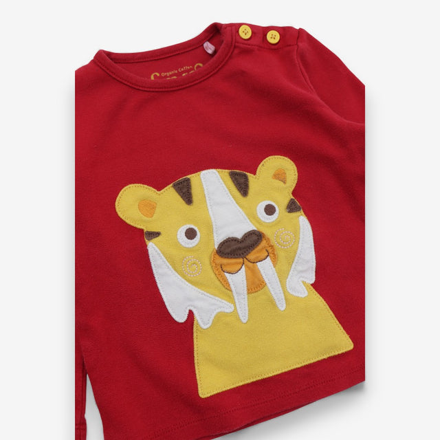 T-shirt Red Sabre Tooth Tiger Applique