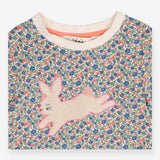 Dress Long Sleeve Blue and Red Floral Bunny Appliq