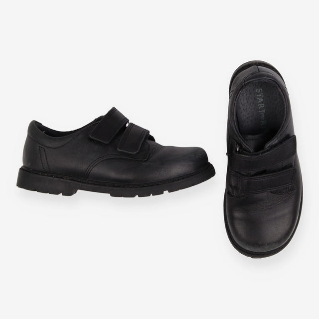 Shoes Black Leather 2 Strap Rip Tape