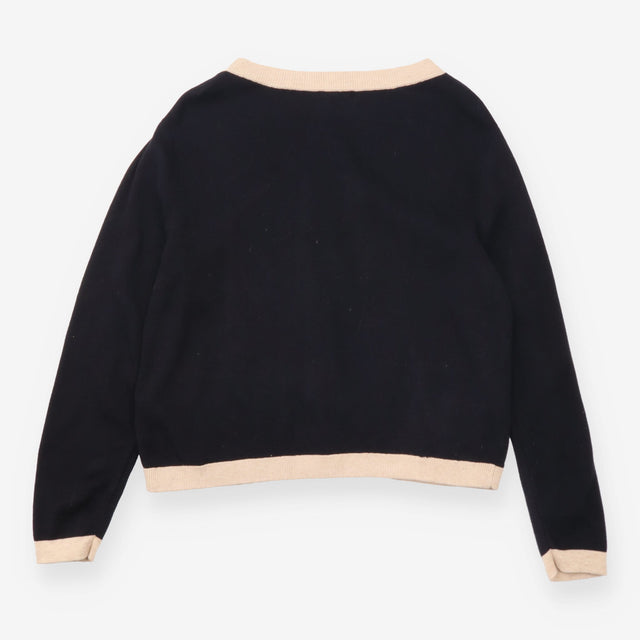Black Cream Contrast Trim Knit Cardiga