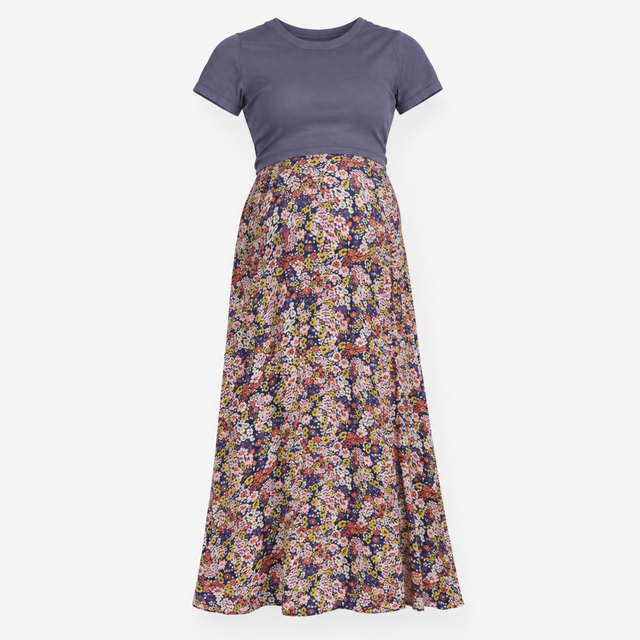 Slate Blue 2-in-1 Floral Maternity & Nursing Maxi 