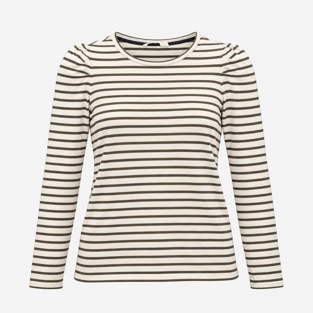 Off White Khaki Stripe 100% Cotton Gathered Puff L