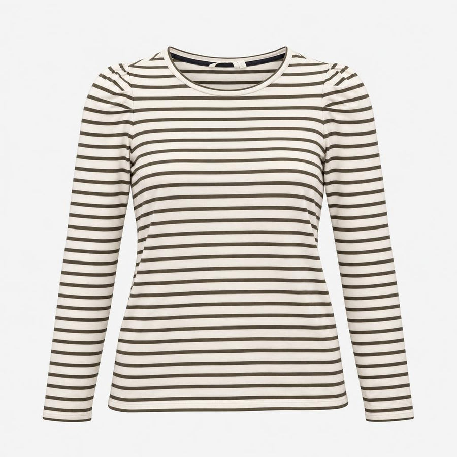 Off White Khaki Stripe 100% Cotton Gathered Puff L