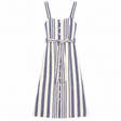 Midi Dress Navy Cream Stripe Linen Blend Button Fr