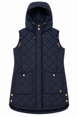 Gilet Navy Hooded Longline Diamond Quilted