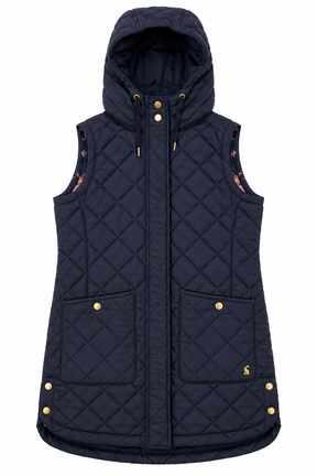 Gilet Navy Hooded Longline Diamond Quilted