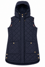 Gilet Navy Hooded Longline Diamond Quilted