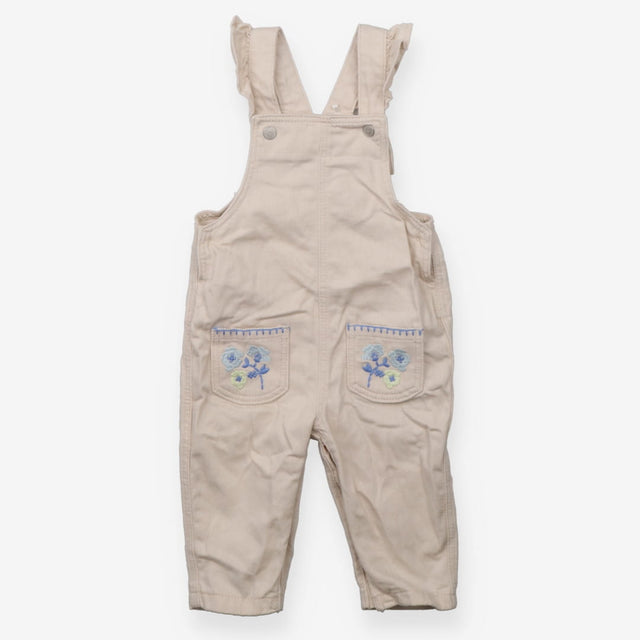 Dungarees cream blue embroidery pockets