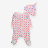 Sleepsuit pink & Blue abstract with hat 