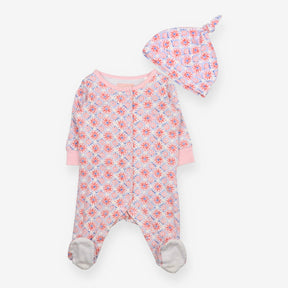 Sleepsuit pink & Blue abstract with hat 