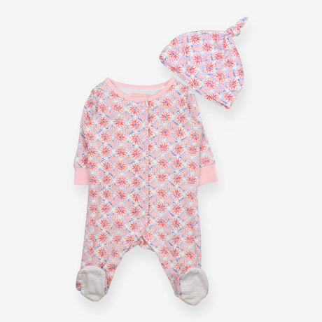 Sleepsuit pink & Blue abstract with hat 