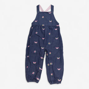 Dungarees navy with flower and butterfly applique