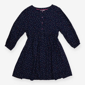 Dress Long Sleeve Navy with Multi Coloured Dots