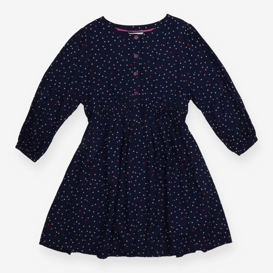 Dress Long Sleeve Navy with Multi Coloured Dots