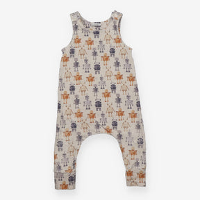 Jersey Romper Light Brown with Robots
