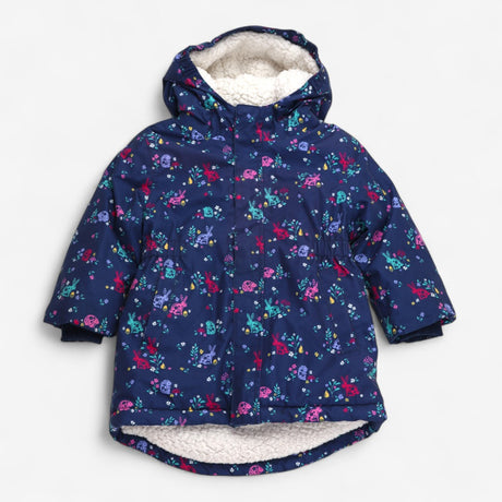Coat Padded Blue with Rabbits and Hedgehog Print 