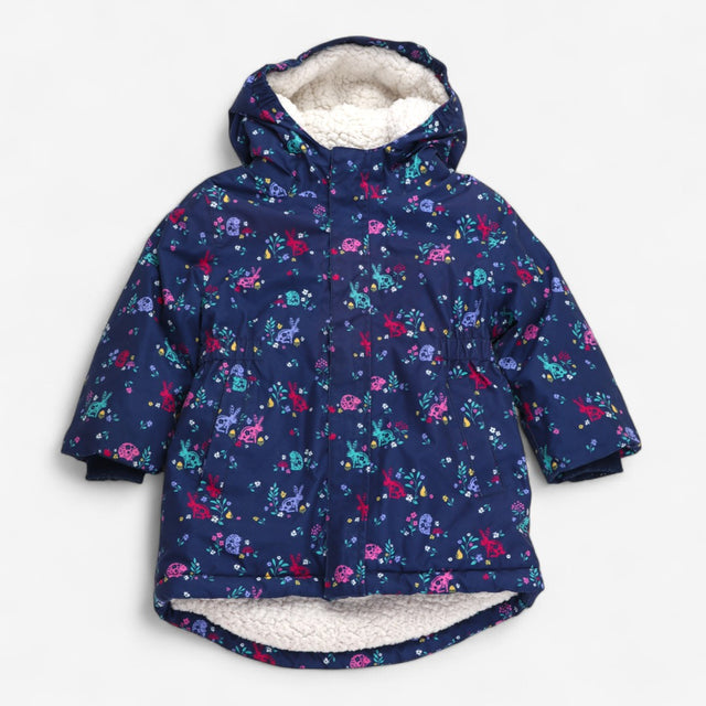 Coat Padded Blue with Rabbits and Hedgehog Print 