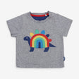 Short Sleeve Grey T-shirt with Rainbow Stegosaurus