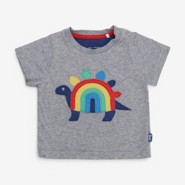 Short Sleeve Grey T-shirt with Rainbow Stegosaurus