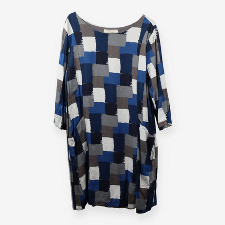 Blue Abstract Check Cotton Shift Dress