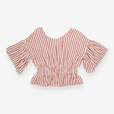 Blouse Red Cream Linen Cotton Short Sleeve