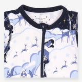 Sleepsuit zip white blue snowy reindeers scene 