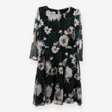 Aurelie Dark Floral Chiffon A‑Line Midi Dress