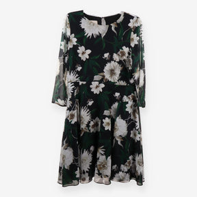 Aurelie Dark Floral Chiffon A‑Line Midi Dress