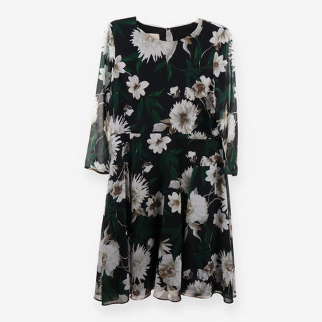 Aurelie Dark Floral Chiffon A‑Line Midi Dress