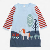 Sweater dress long sleeve blue with auburn horse